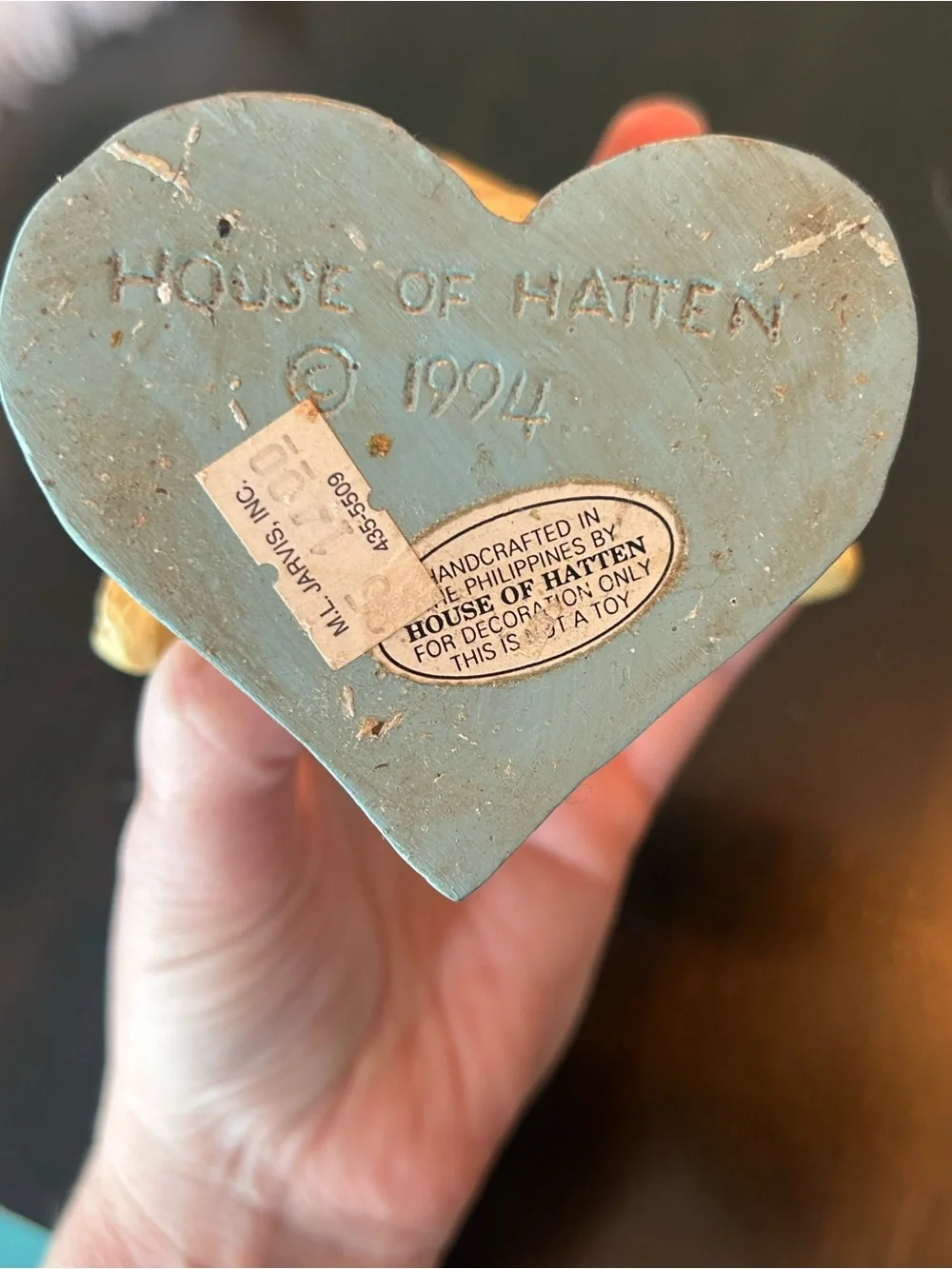 Vintage 1994 House of Hatten Primitive Bird on Heart Figurine Folk Art